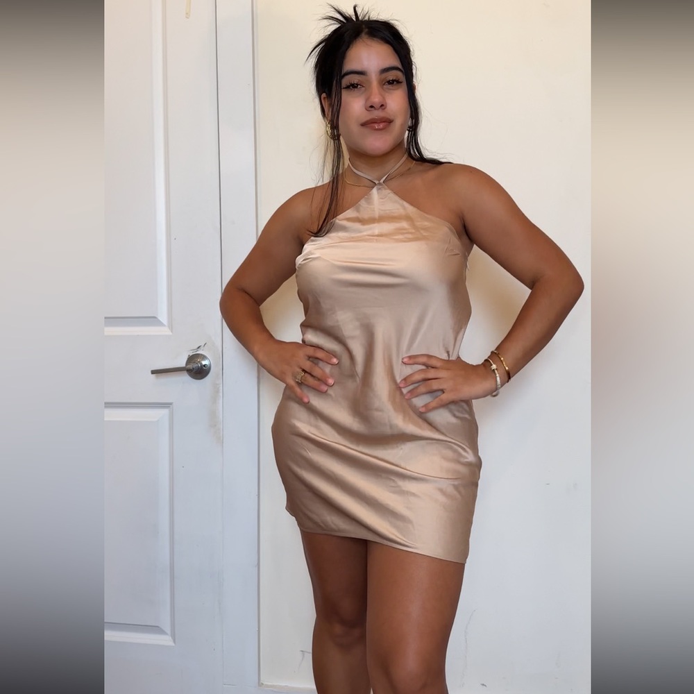 Satin halter mini dress